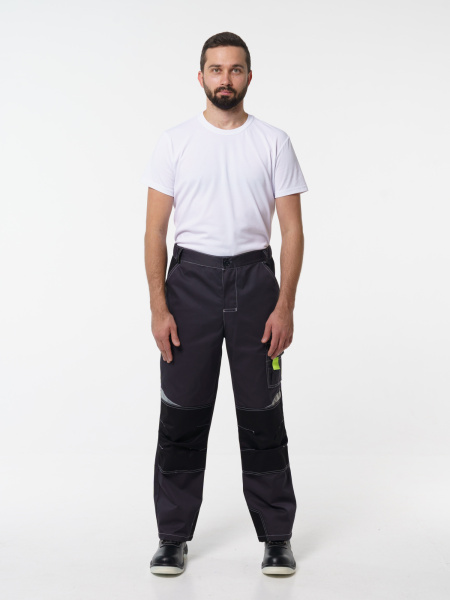 Брюки рабочие мужские №116 серый, черный, лимонный, СОП, ткань Протект