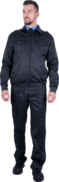 Костюм "Охрана" черный, куртка/брюки, смесовая хлопкополиэфирная, пл. 210 г/м² КОС 401 (ЧЗ)