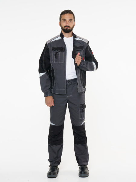 Куртка "Фаворит-Мега" серая с черн., СОП Тк. Rodos (ЧЗ)