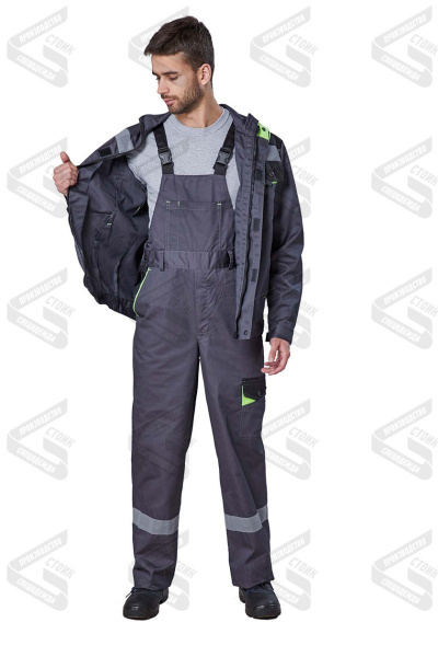 Куртка рабочая летняя "Респект" тк. смесовая, т.серый/черный/лим., СОП КурЗМим-1 (ЧЗ)