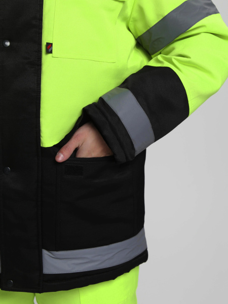 Костюм сигнальный зимний для дорожника Ультра (тк.Смесовая,210) п/к, лимонный/черный