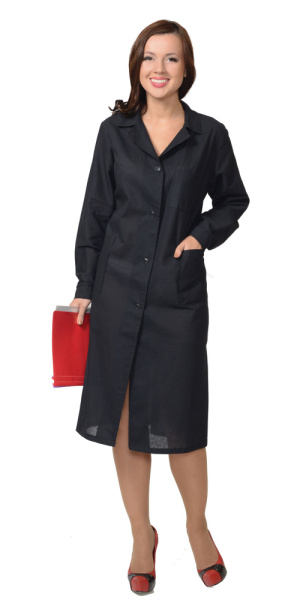 Халат рабочий женский №201 черные, ткань Бязь
