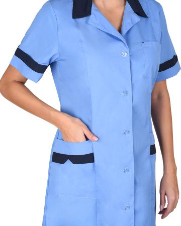 Халат "КЛАССИКА" женский, голубой с темно-синим (ЧЗ)