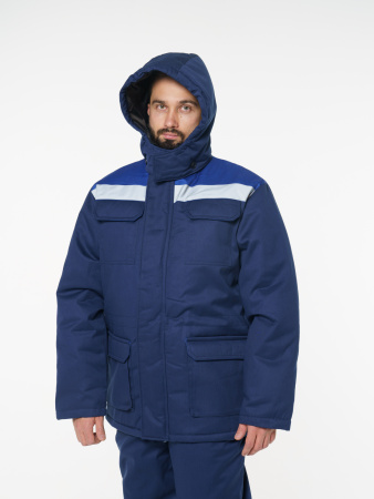 Куртка мужская зимняя Кур703 ткань Твил, цвет темно-синий с васильковым