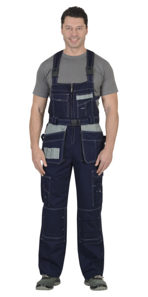 Полукомбинезон "Премиум плюс" (100% узбекская саржа) синий с серым (ЧЗ) Распродажа